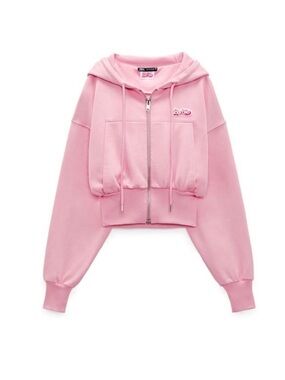 Zara Barbie the movie Pink Hooded Zip-Up Cropped Jacket